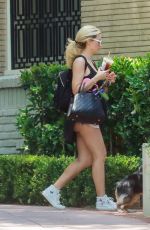 HOLLY MADISON in Denim Cut Off Out with Her Dog in Los Angeles 05/03/2020