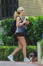 HOLLY MADISON in Denim Cut Off Out with Her Dog in Los Angeles 05/03/2020