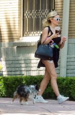 HOLLY MADISON in Denim Cut Off Out with Her Dog in Los Angeles 05/03/2020