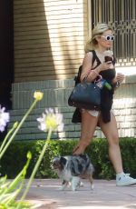 HOLLY MADISON in Denim Cut Off Out with Her Dog in Los Angeles 05/03/2020