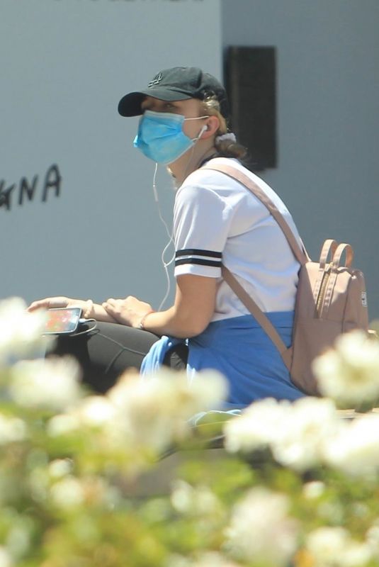 KATHRYN NEWTON Wearing Mask Out in Beverly Hills 04/30/2020