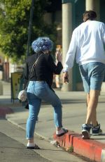 KELLY OSBOURNE Shows off New Vibrant Blue Curly Hairstyle Out in Los Angeles 05/22/2020