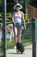 LILI REINHART in Denim Cut Off Out with Her Dog in Los Angeles 05/02/2020