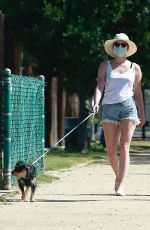 LILI REINHART in Denim Cut Off Out with Her Dog in Los Angeles 05/02/2020