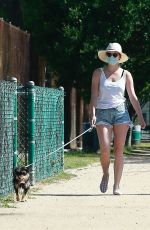 LILI REINHART in Denim Cut Off Out with Her Dog in Los Angeles 05/02/2020