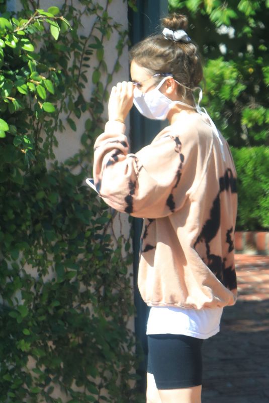 LILY COLLINS Wearing a Mask Outside Her House in Los Angeles 05/08/2020