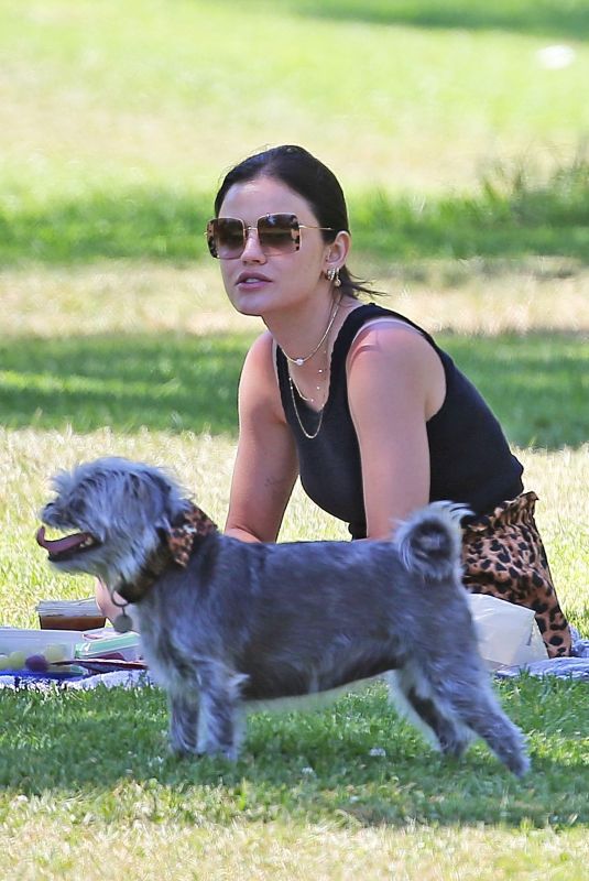 LUCY HALE Out with Elvis at a Park in Studio City 05/28/2020