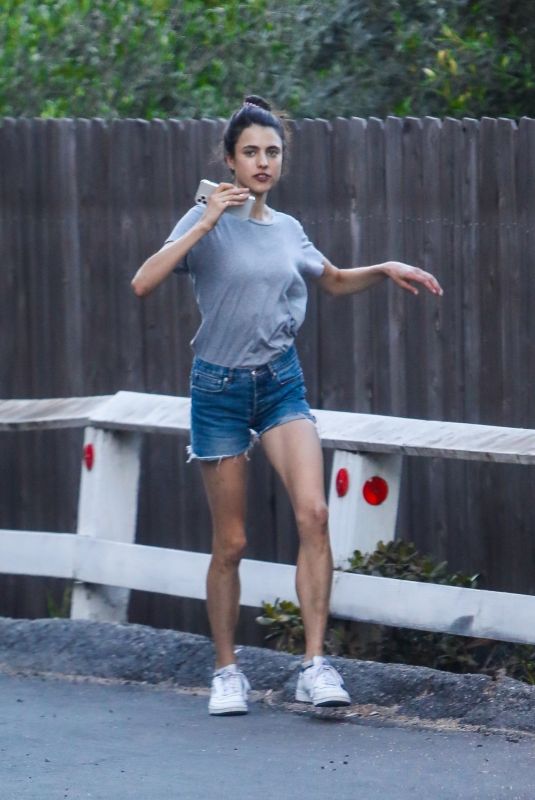 MARGARET QUALLEY in Denim Shorts Out in Los Angeles 05/08/2020