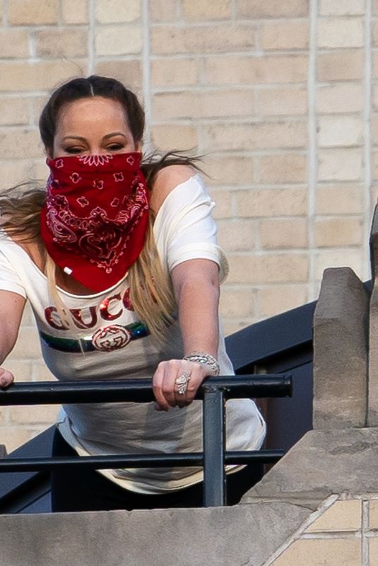 MARIAH CAREY on Her Balcony in New York 05/07/2020