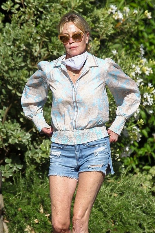 MELANIE GRIFFITH in Denim Shorts Out in Beverly Hills 05/22/2020