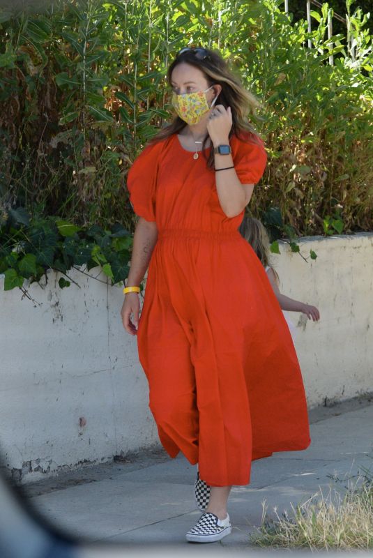 OLIVIA WILDE in a Red Dress Out in Los Angeles 05/18/2020
