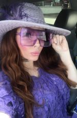 PHOEBE PRICE All in Purple Out with her Dog in Beverly Hills 05/18/2020