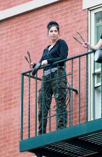 SARAH SILVERMAN on Her Fire Escape in New York 05/28/2020