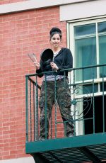 SARAH SILVERMAN on Her Fire Escape in New York 05/28/2020