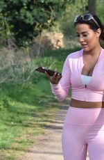 YAZMIN OUKHELLOU in Tights Out with Her Dogs in Essex 05/02/2020