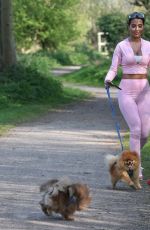 YAZMIN OUKHELLOU in Tights Out with Her Dogs in Essex 05/02/2020