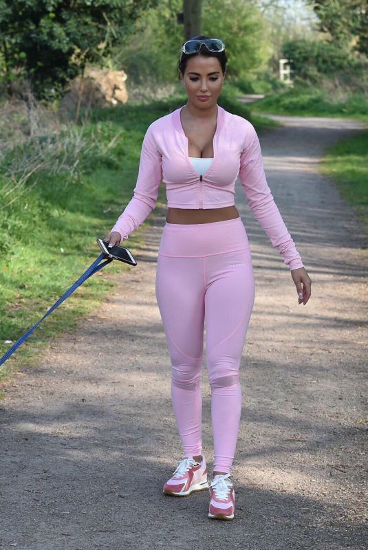 YAZMIN OUKHELLOU in Tights Out with Her Dogs in Essex 05/02/2020