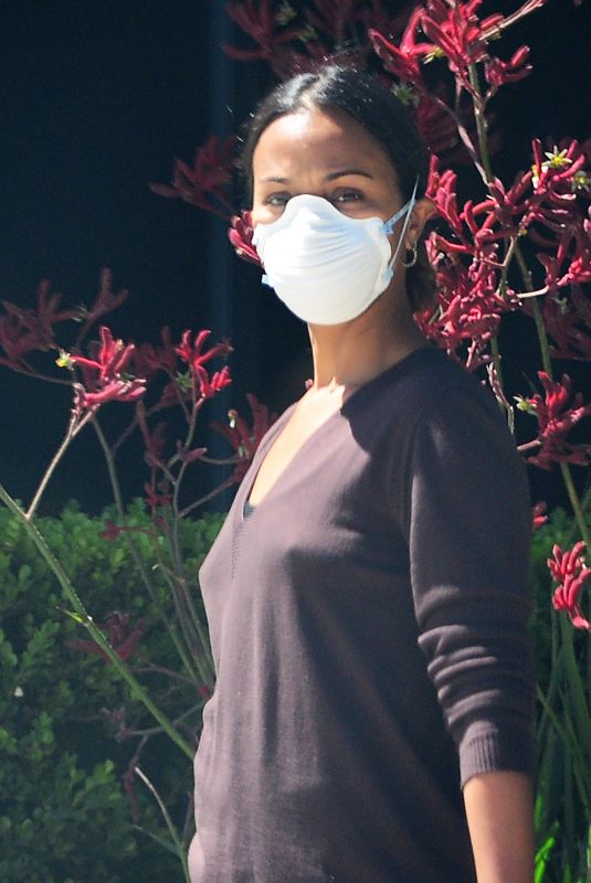 ZOE SALDANA Wearing Mask Out in Los Angeles 05/13/2020