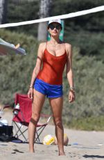 ALESSANDRA AMBROSIO in Swimsuit Playing Volleyball at a Beach 06/21/2020