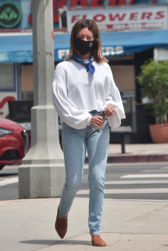 ASHLEY TISDALE in Denim Wearing a Mask Out in Los Angeles 06/17/2020