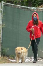 AUBREY PLAZA Wearing a Red Hoodie Out With Her Dogs in Los Feliz 06/28/2020