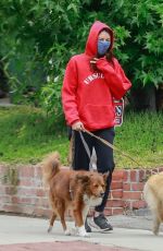 AUBREY PLAZA Wearing a Red Hoodie Out With Her Dogs in Los Feliz 06/28/2020