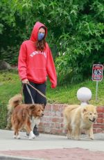 AUBREY PLAZA Wearing a Red Hoodie Out With Her Dogs in Los Feliz 06/28/2020