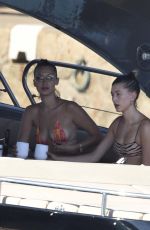 BELLA HADID and HAILEY BIEBER in Bikins at a Boat in Italy 06/23/2020