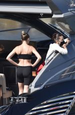 BELLA HADID and HAILEY BIEBER in Bikins at a Boat in Italy 06/23/2020
