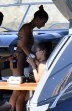BELLA HADID and HAILEY BIEBER in Bikins at a Boat in Italy 06/23/2020