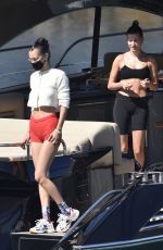 BELLA HADID and HAILEY BIEBER in Bikins at a Boat in Italy 06/23/2020