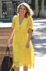 CHARLOTTE HAWKINS in  a Yellow Summer Dress Srrives at Classic FM in London 06/26/2020