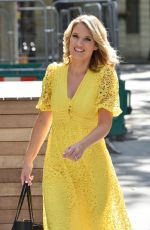 CHARLOTTE HAWKINS in  a Yellow Summer Dress Srrives at Classic FM in London 06/26/2020