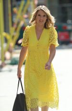 CHARLOTTE HAWKINS in  a Yellow Summer Dress Srrives at Classic FM in London 06/26/2020