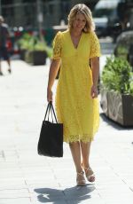 CHARLOTTE HAWKINS in  a Yellow Summer Dress Srrives at Classic FM in London 06/26/2020