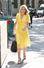 CHARLOTTE HAWKINS in  a Yellow Summer Dress Srrives at Classic FM in London 06/26/2020