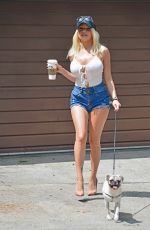 COURTNEY STODDEN in Denim Shorts Out with Her Dog in Hollywood 06/17/2020