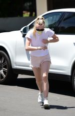 DAKOTA FANNING in Shorts Wearing a Mask Out in Los Angeles 06/08/2020