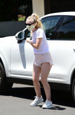 DAKOTA FANNING in Shorts Wearing a Mask Out in Los Angeles 06/08/2020