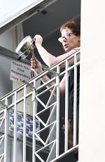 DEBRA MESSING Cheering First Responders from Her Balcony in New York 06/15/2020