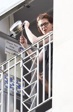 DEBRA MESSING Cheering First Responders from Her Balcony in New York 06/15/2020