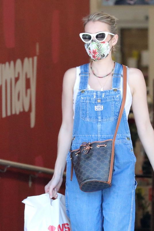 EMMA ROBERTS in DenimOveralls at CVS in Studio City 06/15/2020