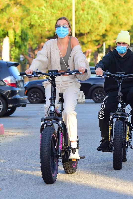 HAILEY and Justin BIEBER Out Riding Electric Bikes in Los Angeles 06/14/2020