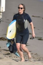 HELEN HUNT in Wetsuit at Bodyboarding Session in Malibu 06/26/2020