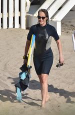 HELEN HUNT in Wetsuit at Bodyboarding Session in Malibu 06/26/2020