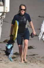 HELEN HUNT in Wetsuit at Bodyboarding Session in Malibu 06/26/2020