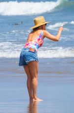 KATE HUDSON in Swimsuit and Denim Shorts Out on the Beach in Malibu 06/22/2020