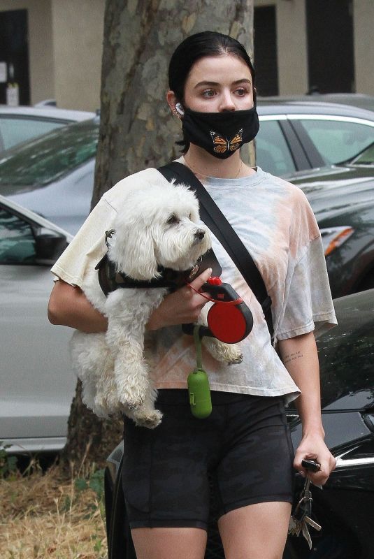 LUCY HALE Out with Her Dog Elvis in Los Angeles 06/25/2020
