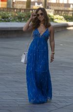MYLEENE KLASS in a Long Blue Dress Arrives at Global Radio in London 06/01/2020