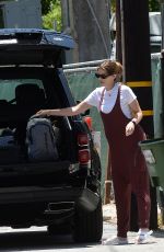Pregnant KATHERINE SCHWARZENEGGER in Overalls Out in Los Angeles 06/15/2020